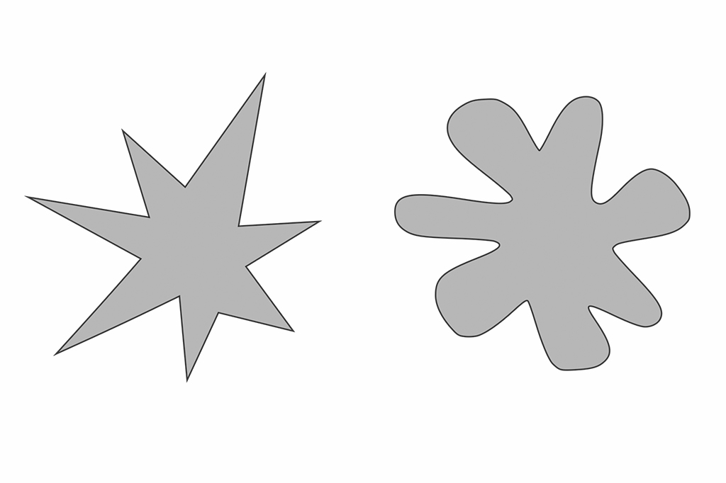 Esta imagem &eacute; usada como um teste para demonstrar que as pessoas podem n&atilde;o anexar sons a formas arbitrariamente: estudantes universit&aacute;rios americanos e falantes de t&acirc;mil na &Iacute;ndia chamam a forma &agrave; esquerda de 