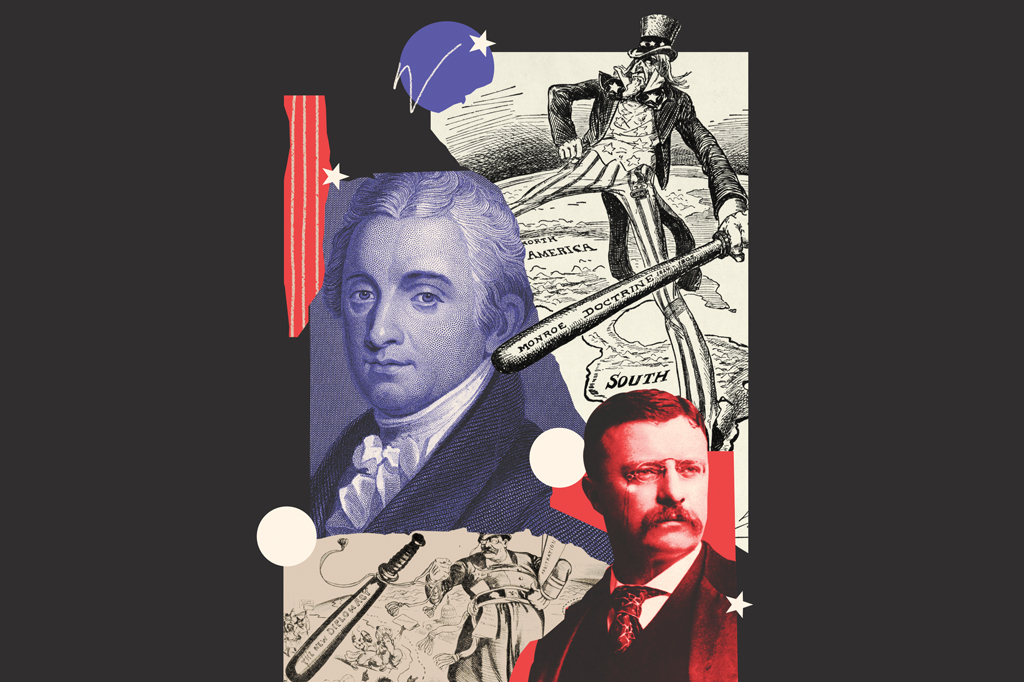 Colagem, em fundo preto, de cenas hist&oacute;ricas dos EUA.