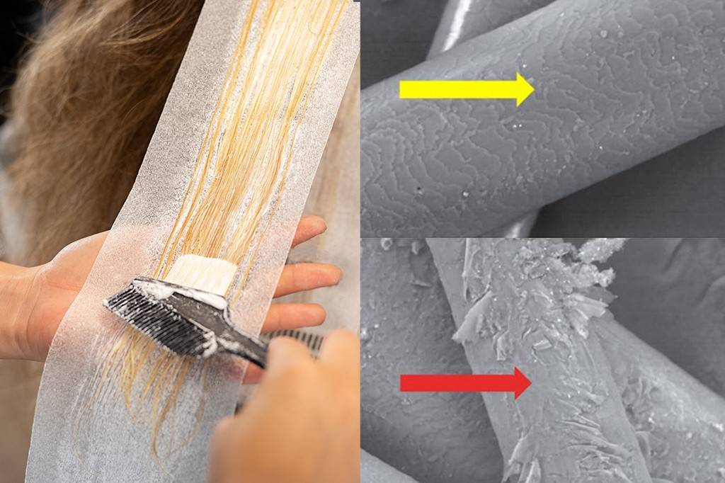 Microscópio eletrônico mostra danos estruturais ao cabelo após descoloração, alisamento e calor