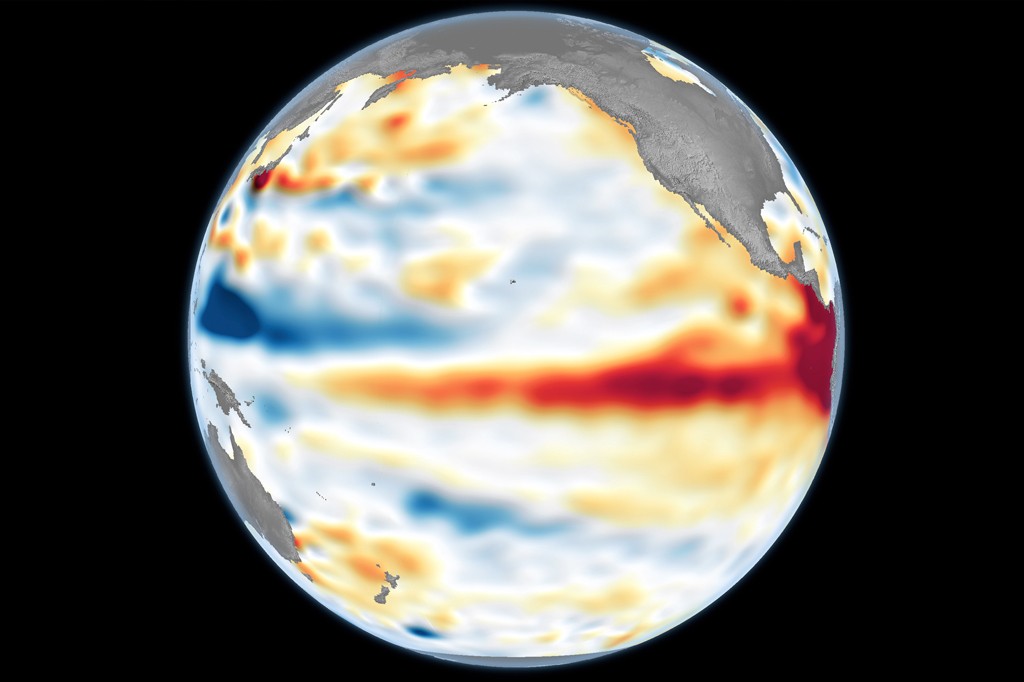 Satélite da Nasa mostra El Niño se intensificando no Oceano Pacífico